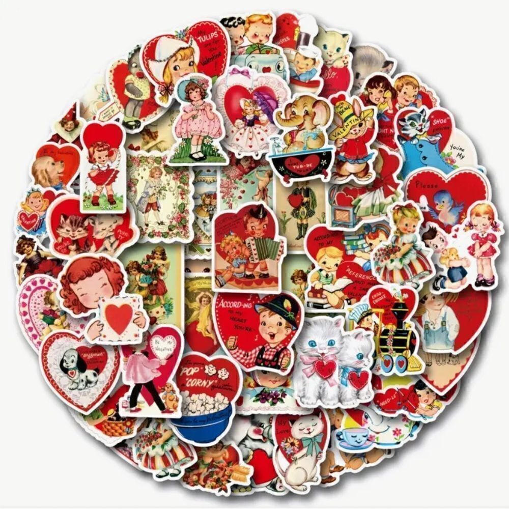 Vintage Inspired Valentine’s Day Stickers 50 pcs